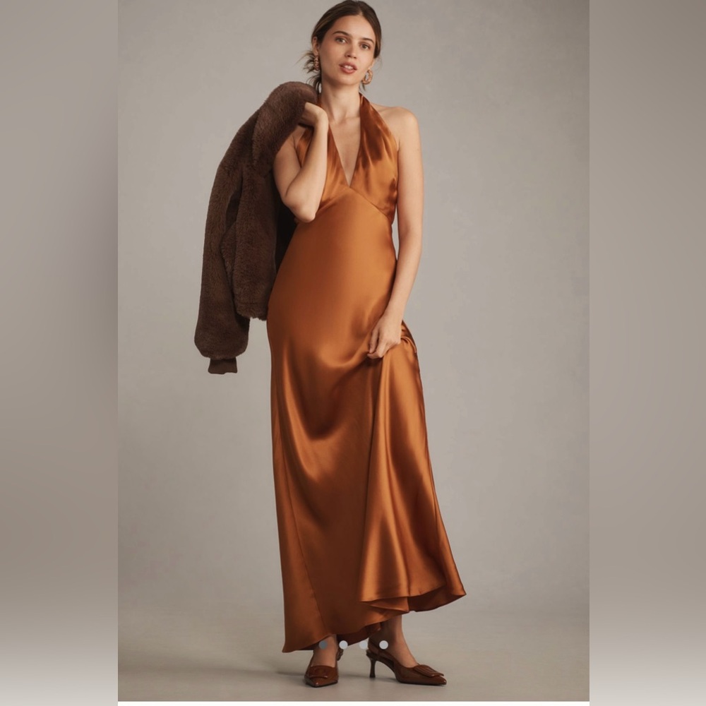 Reformation Daniela Silk Dress in Copper